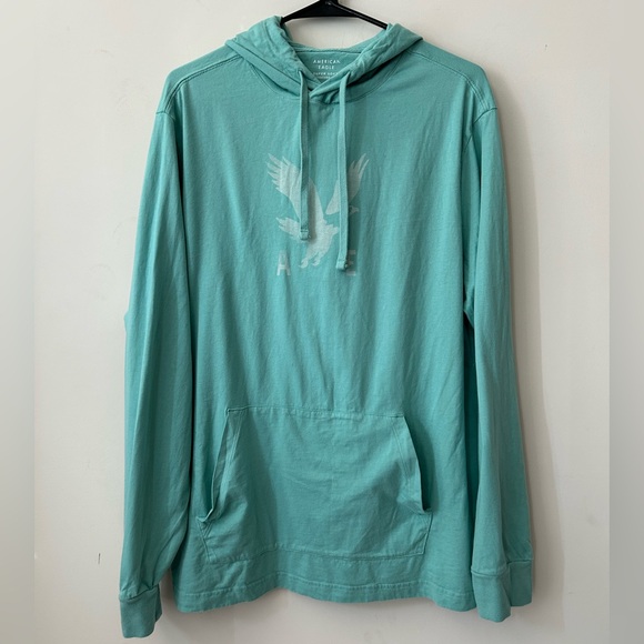American Eagle Men’s Lightweight Thin Blue Hoodie Tee Large - Picture 1 of 4